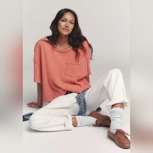 🪷NWT Anthropologie Pilcro Short-Sleeve Waffle Tee in Coral XS🌙